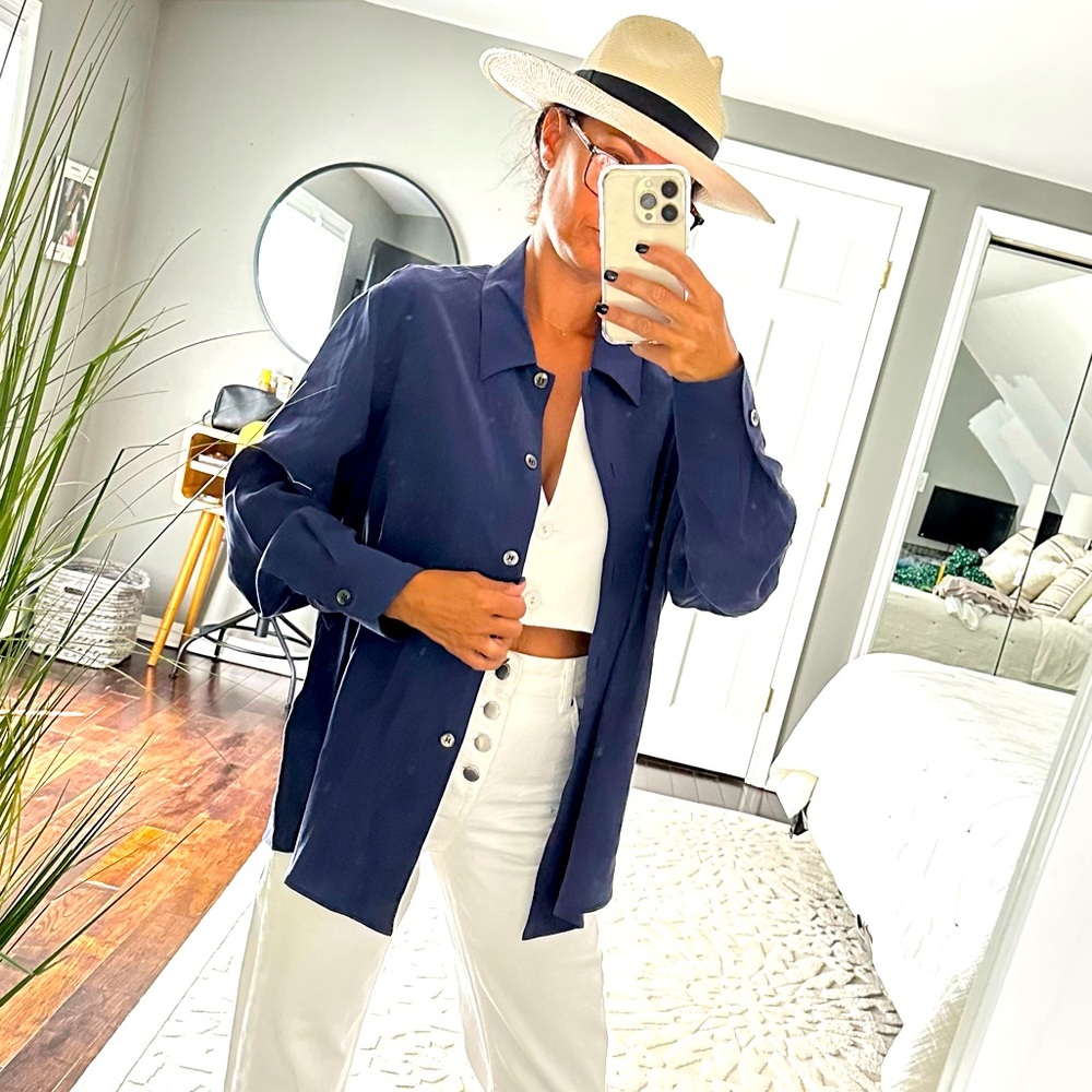 Burberry’s Blue Silk Button Down Shirt